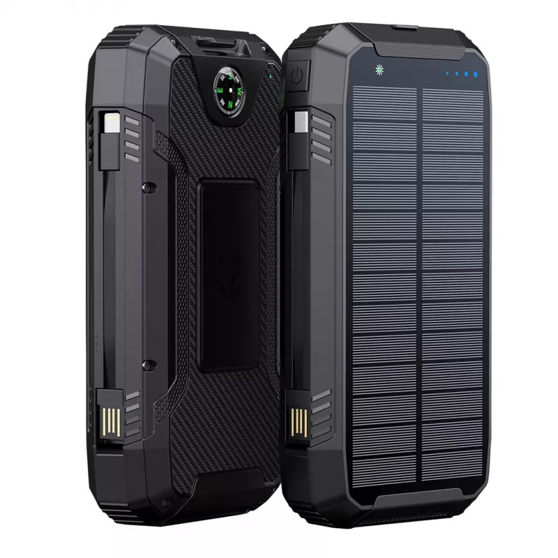 PowerNeed S20000Q Batería externa solar de exterior 20000mAh con carga inalámbrica, QC3.0 y PD 20W, negra