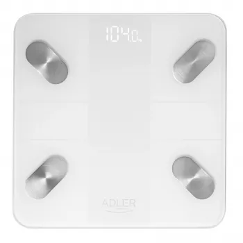 Adler Báscula de baño inteligente AD 8186 blanca – Bluetooth 4.2, análisis de composición corporal, capacidad 180 kg, cristal templado