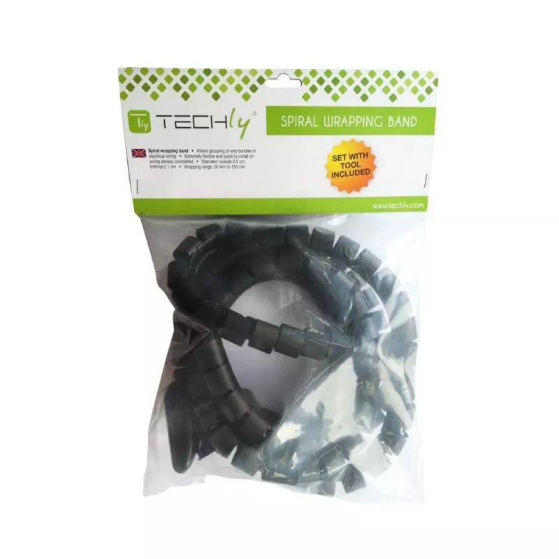 Techly organizador de cables 2,5 m, negro