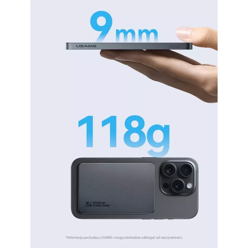 USAMS Batería externa 5000mAh 20W PD MagSafe inalámbrica gris