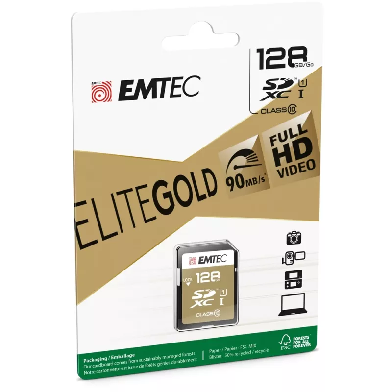 Emtec Tarjeta de memoria SDXC 128GB Class10 Gold+ UHS-I U1