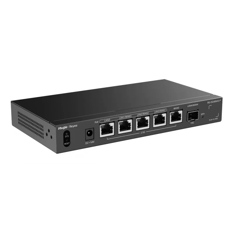 Ruijie Reyee RG-EG406XS-P router gateway cloud multi-WAN, 6x 2.5GE RJ45, 1x 10GE SFP+, 4 PoE, VPN, montaje en rack