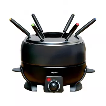 ALPINA set eléctrico de fondue 2,3L 800W negro con termostato y 6 tenedores