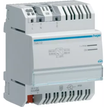 Hager TXA112 fuente de alimentación de bus KNX 230V AC 30V DC 640mA gris