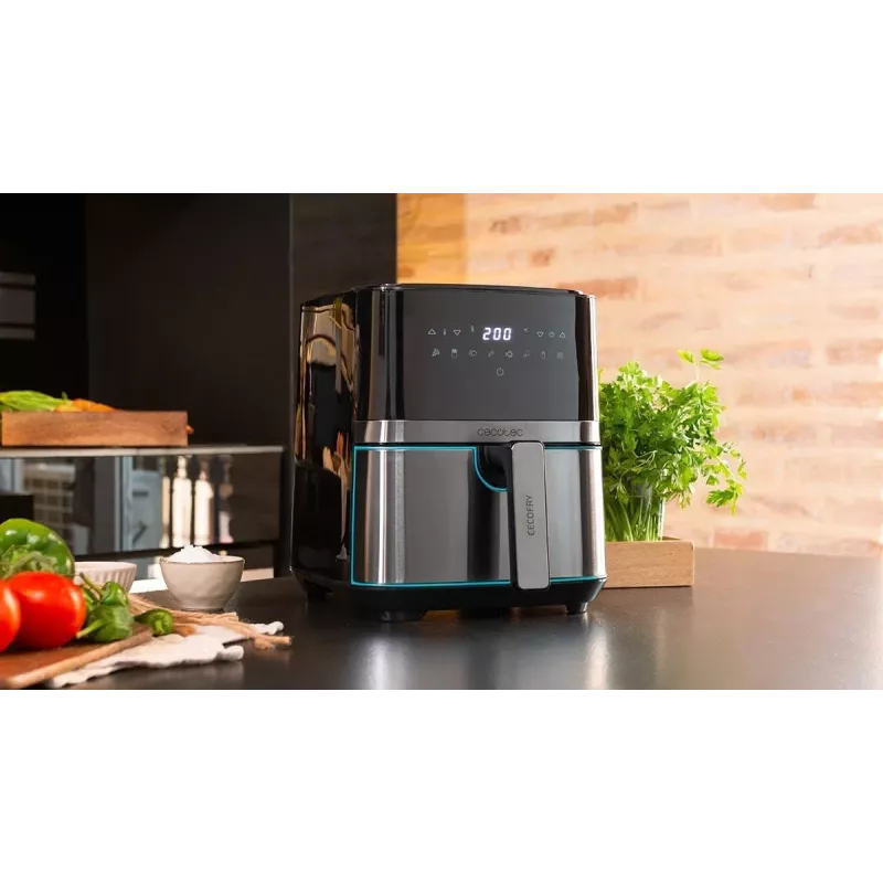 Cecotec Cecofry Full InoxBlack 5500 Pro Freidora de aire, 1700 W, 5,5 L, Negro/Acero inoxidable