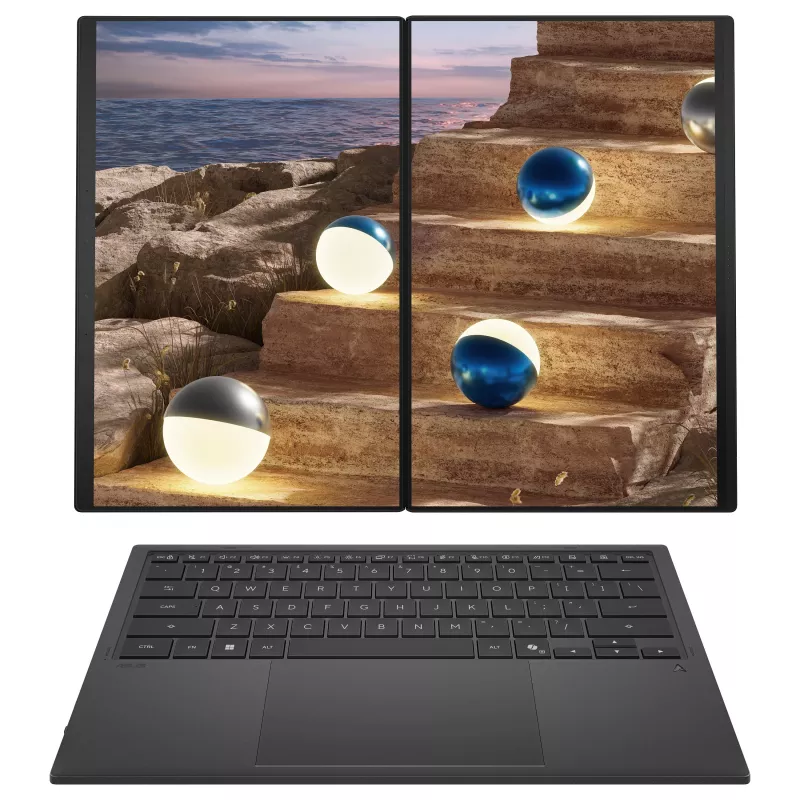 ASUS Zenbook Duo 14 UX8407AA-SN469X portátil, doble pantalla OLED de 14 pulgadas WQXGA+ (táctil), 144 Hz, Intel Core Ultra 9 386H, 32 GB RAM, SSD de 1 TB, Wi-Fi 7, 2x Thunderbolt 4, Windows 11 Pro, teclado alemán