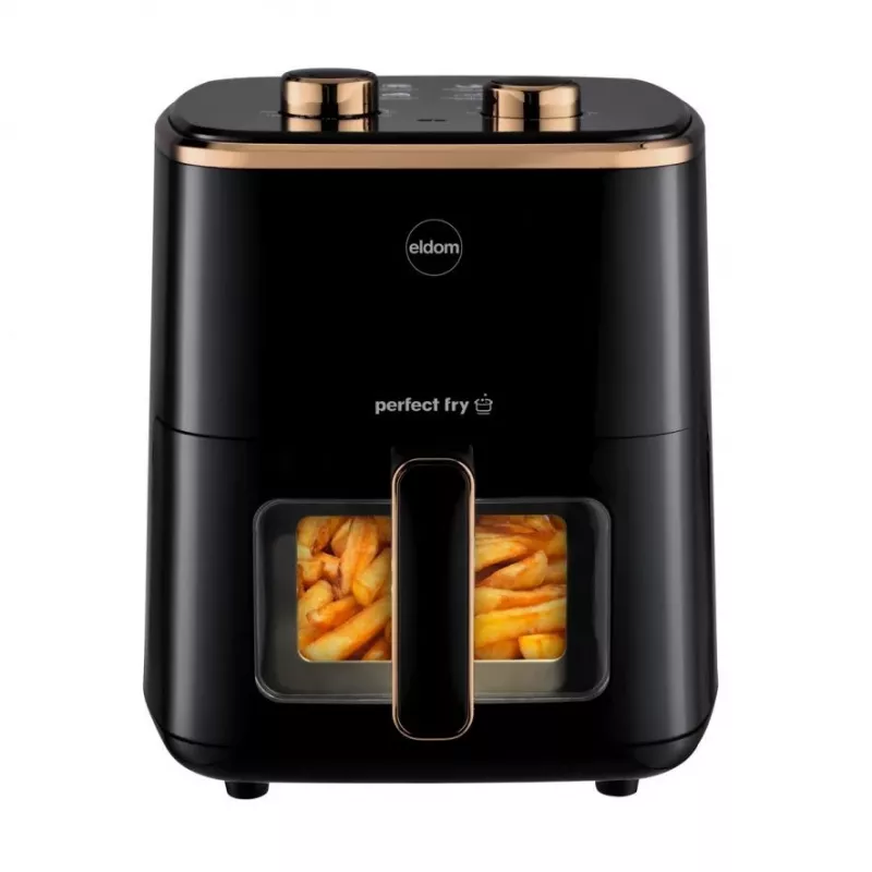 Freidora sin aceite ELDOM FRITTA 5,0 L temperatura ajustable, temporizador 1500 W, individual 5 L, freidora de aire independiente, negra