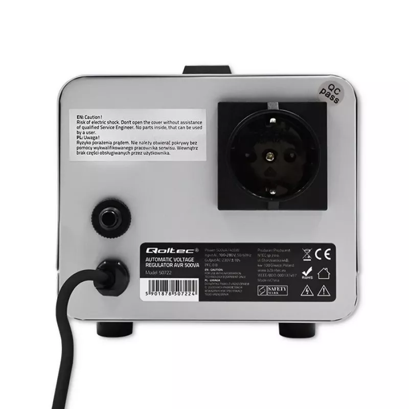 Qoltec 50722 estabilizador de tensión automático AVR 500VA 300W