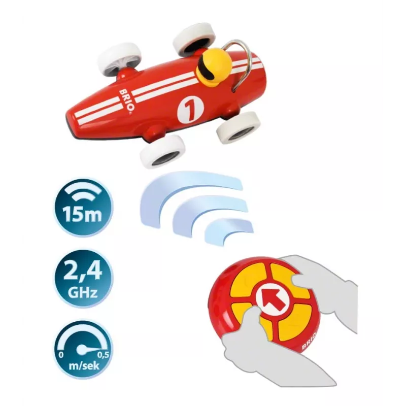 Coche de carreras RC BRIO con mando a distancia, rojo/blanco