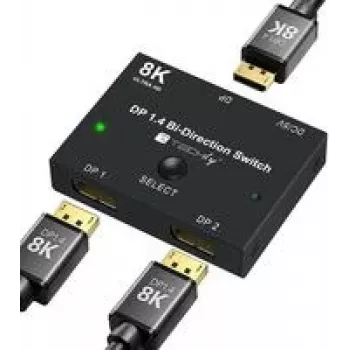 Conmutador DisplayPort 1.4 bidireccional TECHLY IDATA-DP-2DP-8KT 8K 2 entradas-1 salida / 1 entrada-2 salidas splitter