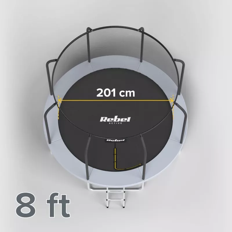 REBEL Active Trampolín PRO 8ft/244cm con red de seguridad y escalera