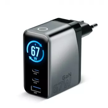 EVERACTIVE SC-670Q Cargador GaN 67W USB-C con 2x USB-C y 1x USB-A, Quick Charge 4+, PD 3.0, Negro