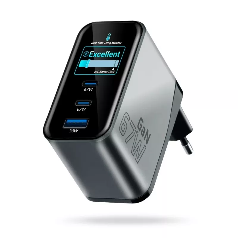 EVERACTIVE SC-670Q Cargador GaN 67W USB-C con 2x USB-C y 1x USB-A, Quick Charge 4+, PD 3.0, Negro