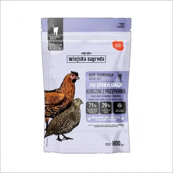 WIEJSKA ZAGRODA Sterilised Chicken with Quail pienso para gatos 800g