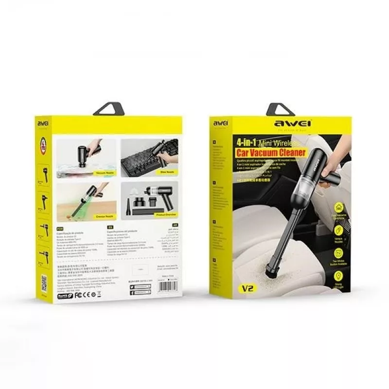 AWEI Aspirador de mano con batería Mini V2 Negro 5000Pa de succión USB-C