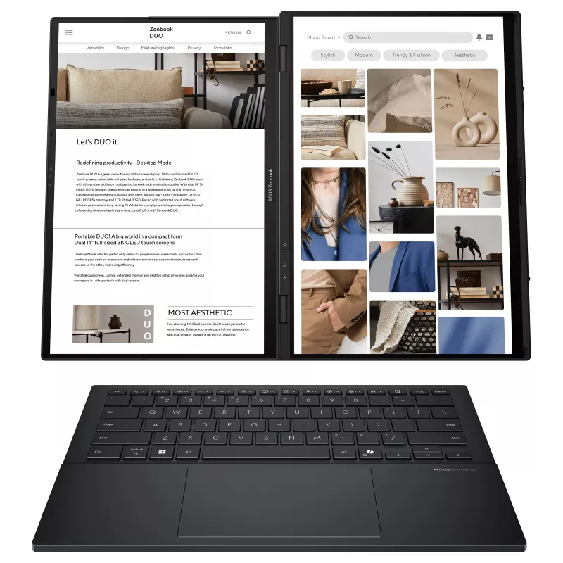ASUS Zenbook Duo UX8406CA-QL331W portátil, 14 pulgadas WUXGA OLED táctil, Intel Core Ultra 9 285H, 32GB RAM, 1TB SSD, Windows 11 Home, teclado alemán