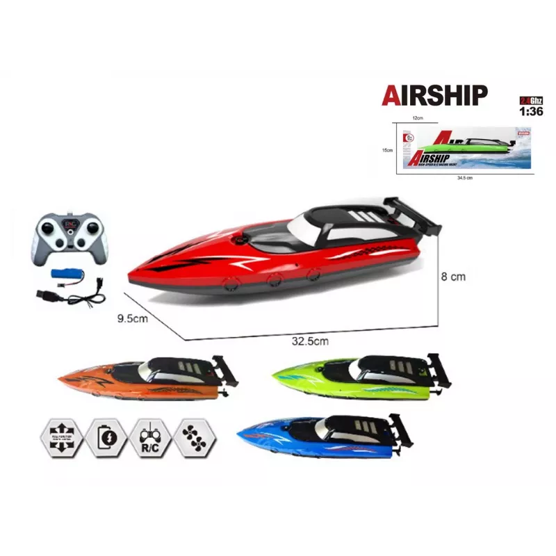 Lancha motora radiocontrol MADEJ 2.4G con cargador USB, con luz