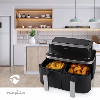 Nedis KAAF320BK Freidora de aire Dual Basket 8,4 L 2600 W pantalla táctil digital negra