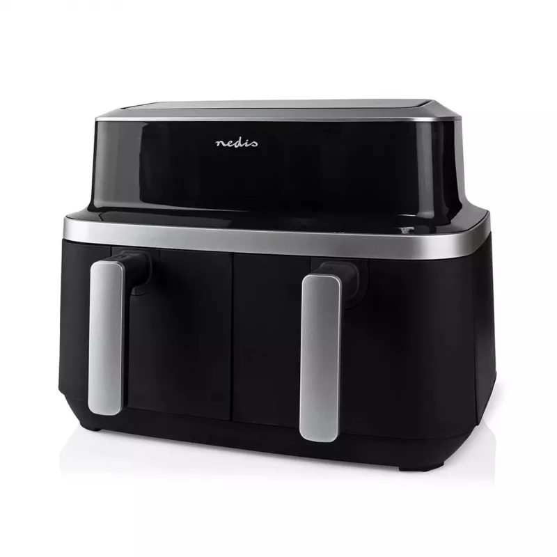 Nedis KAAF320BK freidora de aire de doble cesta, 4,2 l, 80-200 °C, temporizador de 60 min, negra