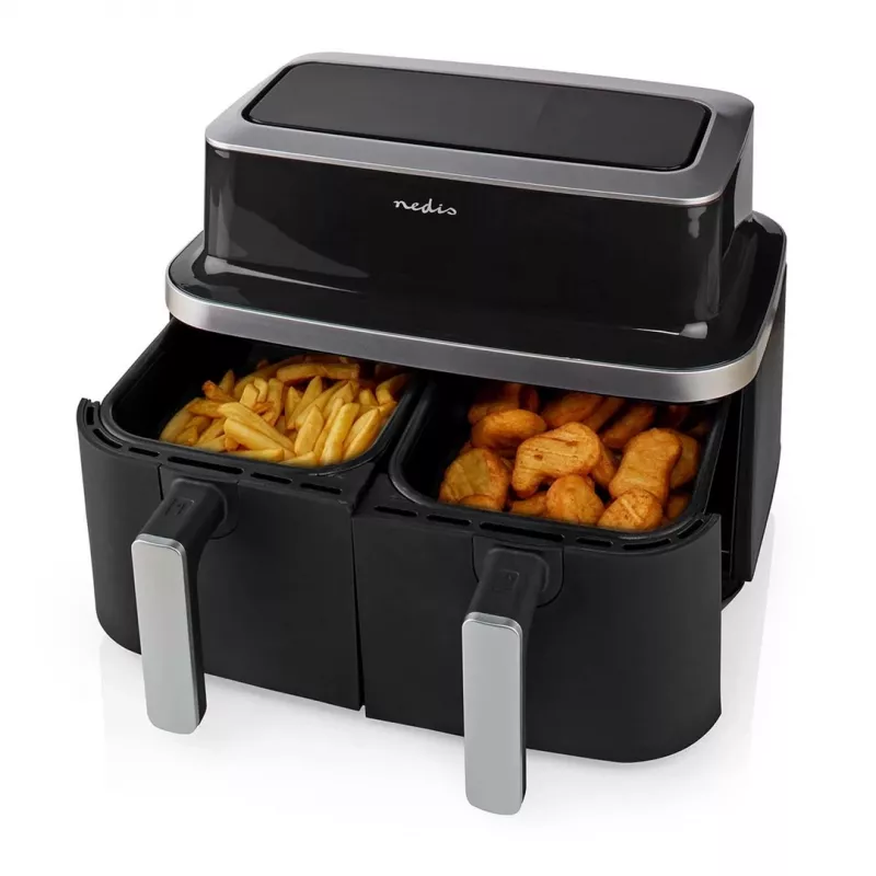 Nedis KAAF320BK freidora de aire de doble cesta, 4,2 l, 80-200 °C, temporizador de 60 min, negra