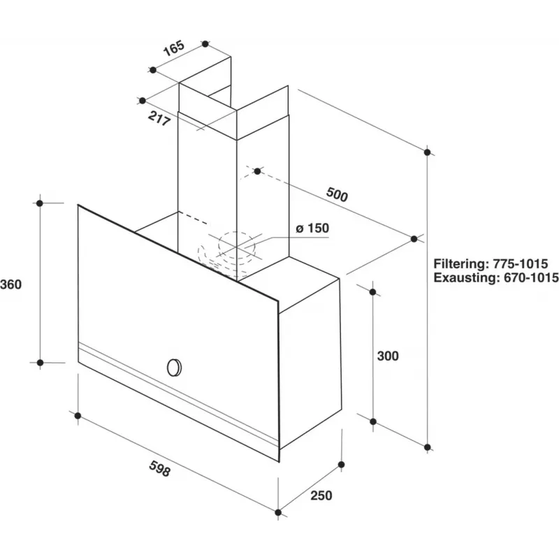 Whirlpool WHVA 62F LM K Campana de pared, 59,8 cm, 485 m³/h, mecánica, LED, negra