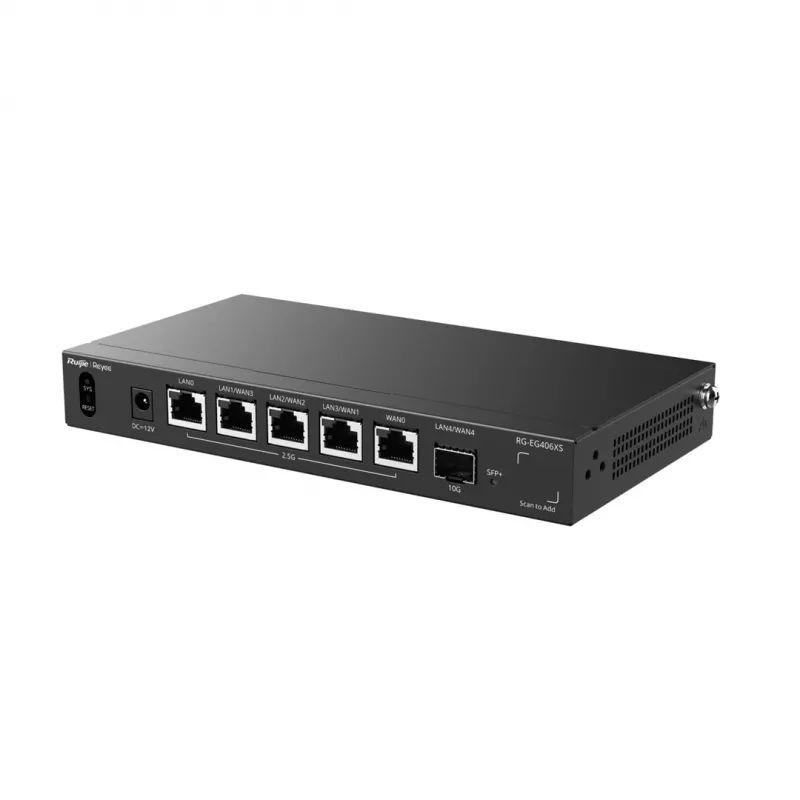 Ruijie Reyee RG-EG406XS puerta de enlace cloud multi-WAN, 6 puertos, 2.5GE WAN/LAN, 10G SFP+, VPN, gestión cloud, montaje en rack