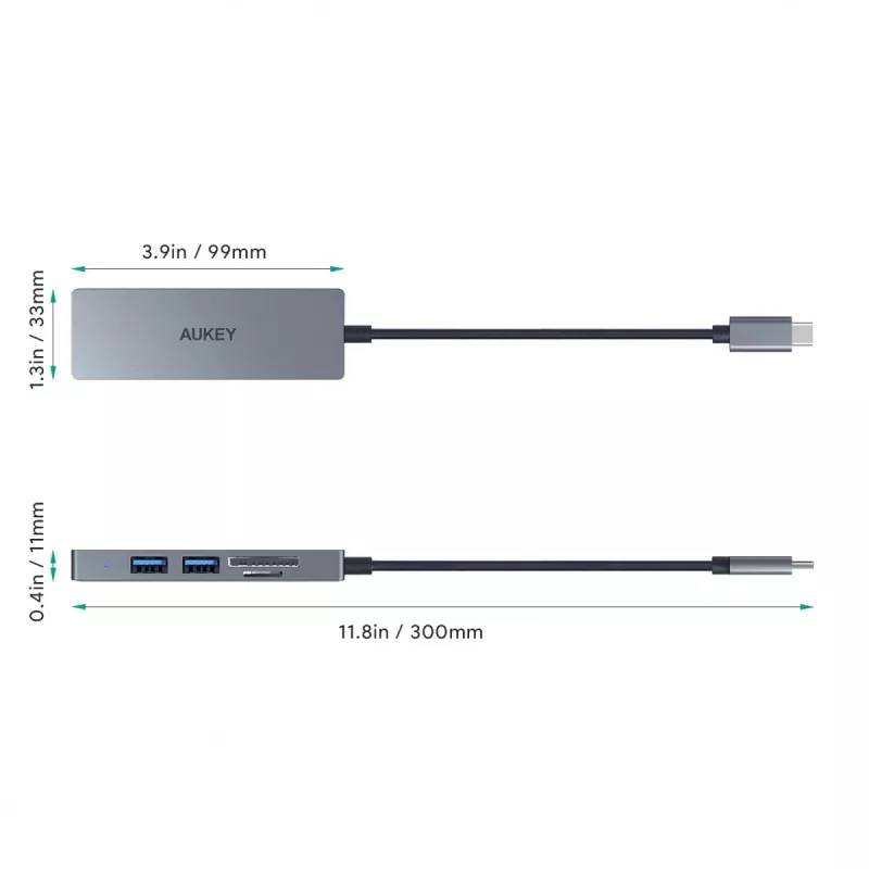 AUKEY CB-C63 hub USB-C ultra slim 4 en 1 aluminio gris espacial