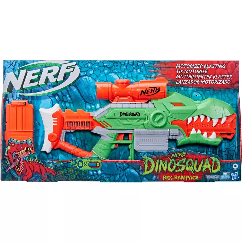HASBRO Nerf DinoSquad Rex-Rampage Bláster de dardos motorizado - Verde/Naranja