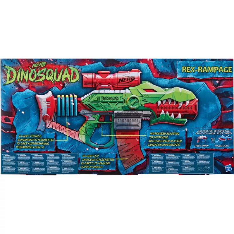 HASBRO Nerf DinoSquad Rex-Rampage Bláster de dardos motorizado - Verde/Naranja