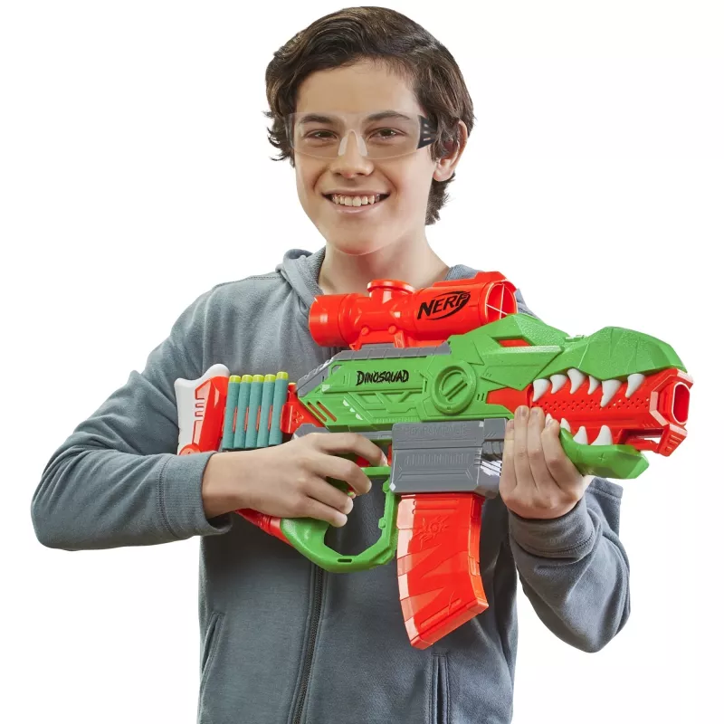 HASBRO Nerf DinoSquad Rex-Rampage Bláster de dardos motorizado - Verde/Naranja