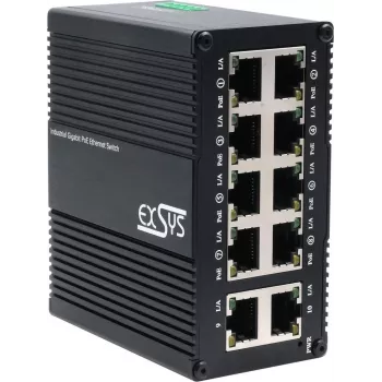 Exsys EX-62026PoE Switch industrial mini 10 puertos Gigabit PoE+ 12-48VDC
