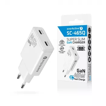 EVERACTIVE Cargador GaN 45W USB-C QC3.0 SC-465Q Blanco