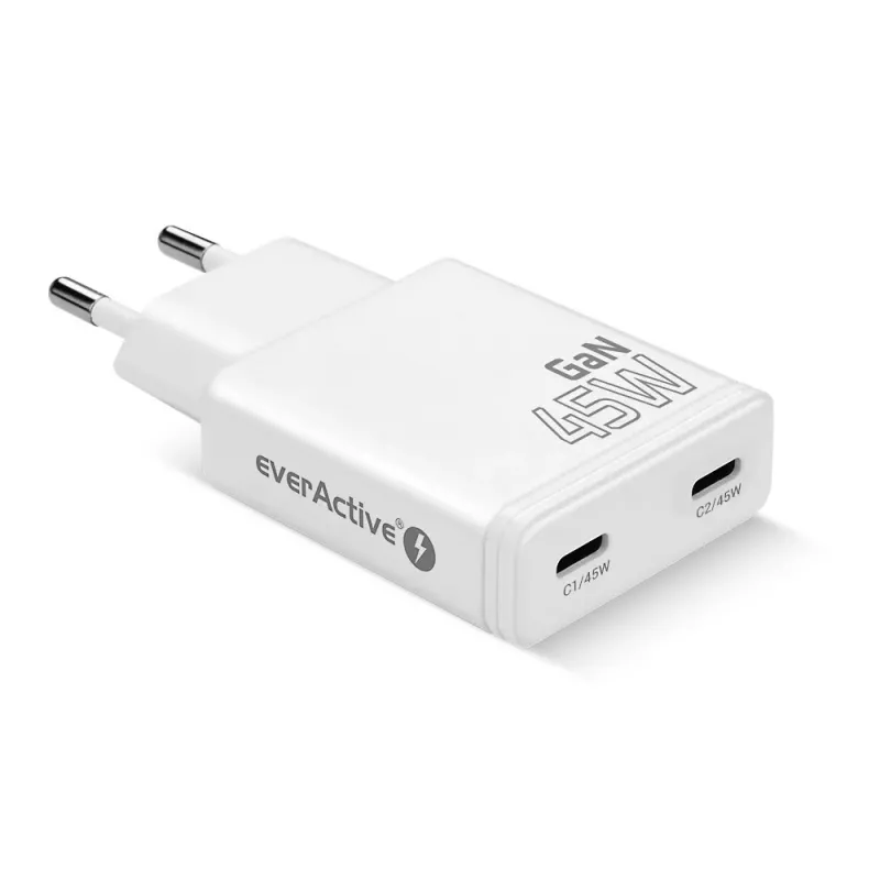 EVERACTIVE Cargador GaN 45W USB-C QC3.0 SC-465Q Blanco