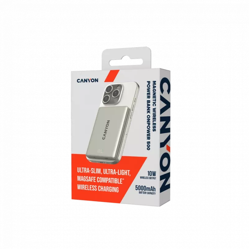 CANYON OnPower 500 PD20W Batería externa magnética 5000mAh Aluminio Star Grey