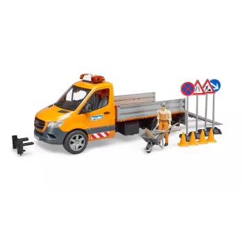 BRUDER MB Sprinter Municipal con módulo de luz y sonido, Naranja, escala 1:16