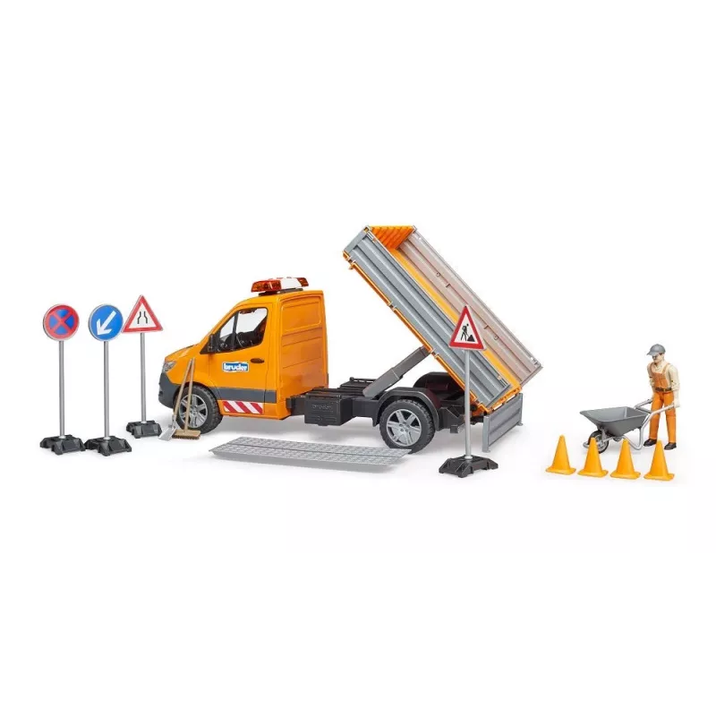 BRUDER MB Sprinter Municipal con módulo de luz y sonido, Naranja, escala 1:16
