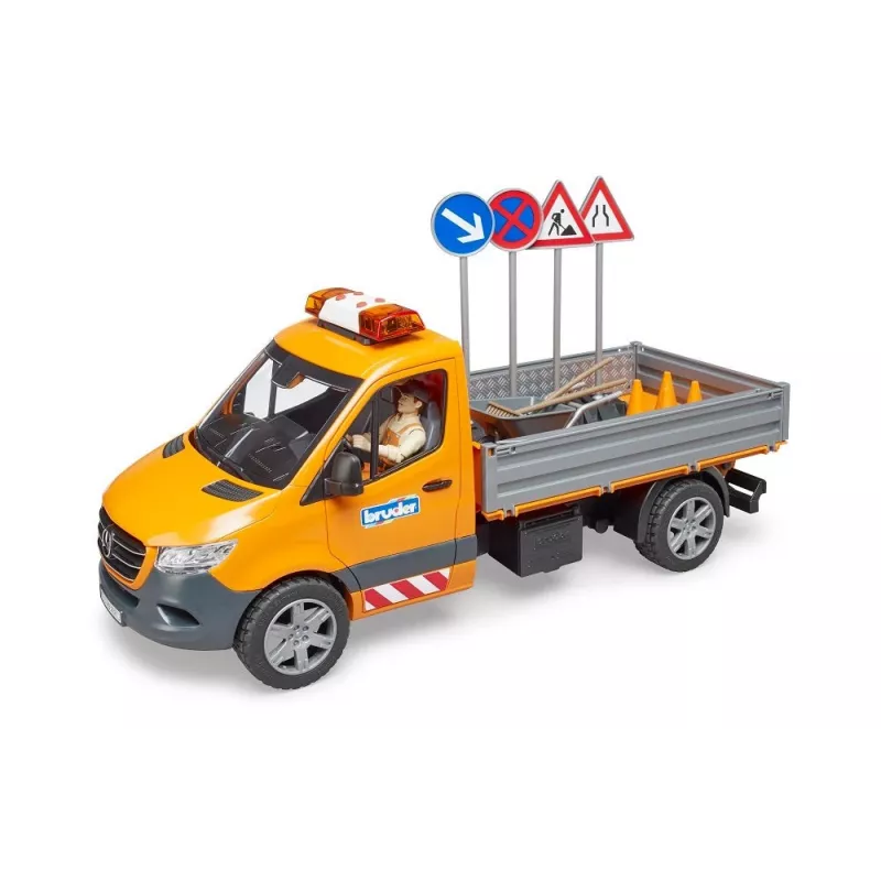 BRUDER MB Sprinter Municipal con módulo de luz y sonido, Naranja, escala 1:16