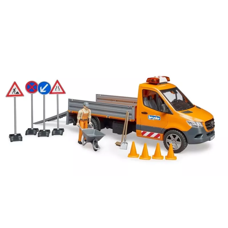 BRUDER MB Sprinter Municipal con módulo de luz y sonido, Naranja, escala 1:16