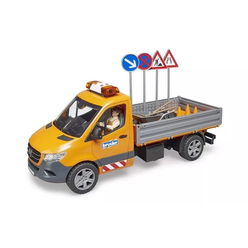 BRUDER MB Sprinter Municipal con módulo de luz y sonido, Naranja, escala 1:16