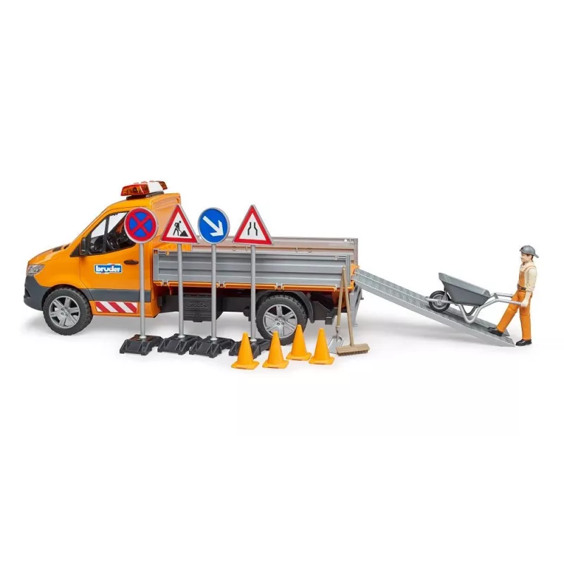 BRUDER MB Sprinter Municipal con módulo de luz y sonido, Naranja, escala 1:16