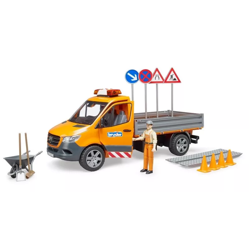 BRUDER MB Sprinter Municipal con módulo de luz y sonido, Naranja, escala 1:16