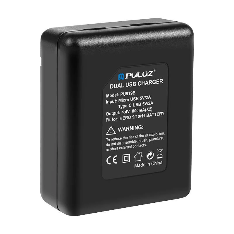 PULUZ PU919B Cargador de batería de doble ranura para GoPro Hero 9/10/11/12