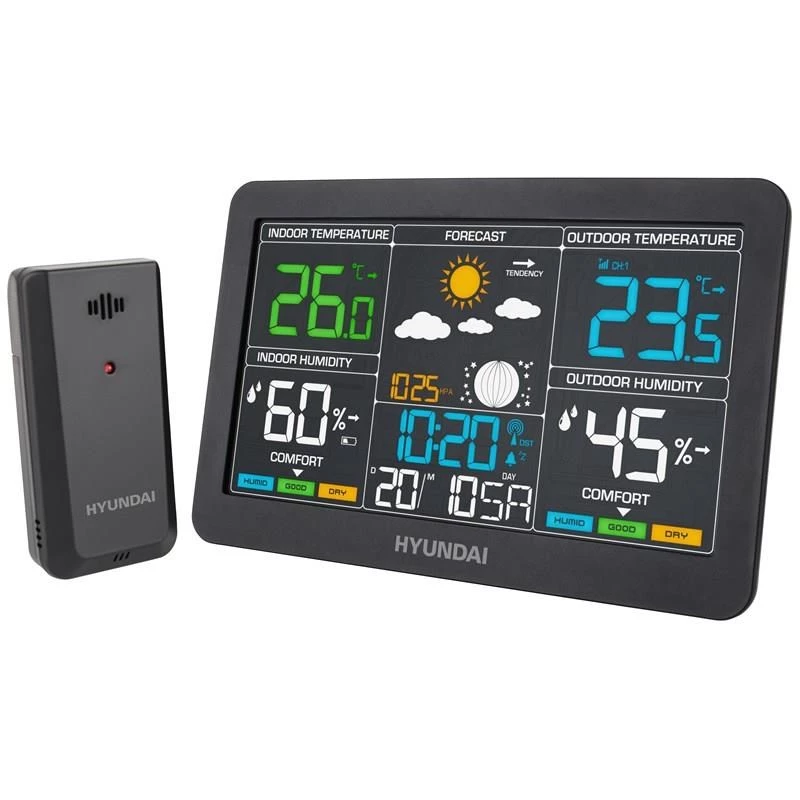 Hyundai HY-WS4480 Estación meteorológica con LCD en color, reloj radiocontrolado DCF77 y sensor exterior inalámbrico