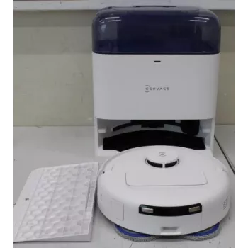 ECOVACS DEEBOT mini BLUESO robot aspirador con base de autovaciado, 8000 Pa de potencia de succión, limpieza en húmedo y en seco, tecnología ZeroTangle, Agile Navigation, blanco/azul