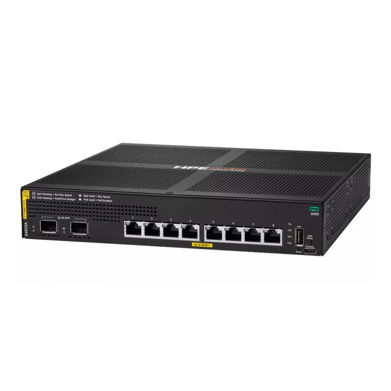 HPE Aruba Networking CX 6000 8 puertos 10/100/1000 PoE+ 2 puertos SFP 67W switch gestionado