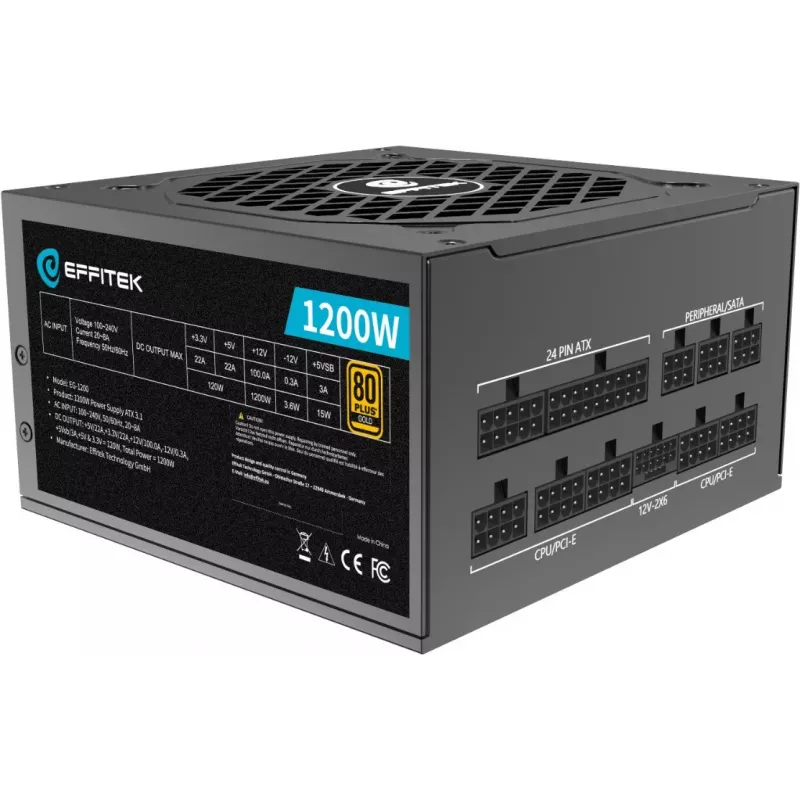 EFFITEK fuente de alimentación 1200W Gold ATX 3.1 PCIe 5.1 totalmente modular