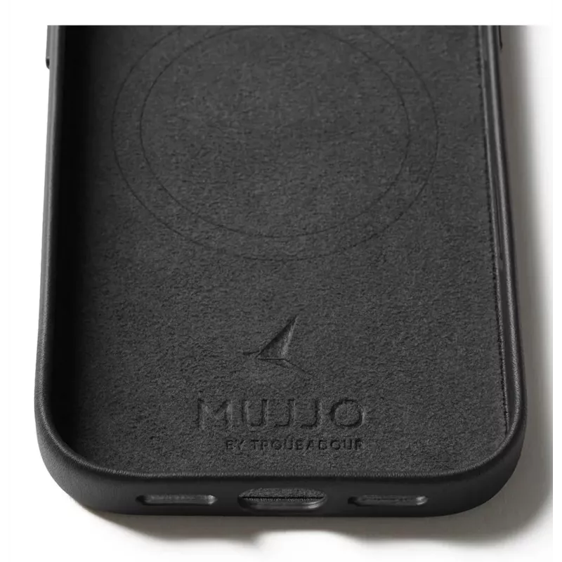 Mujjo Funda de piel con cartera para iPhone 17 Pro con MagSafe (Negro)