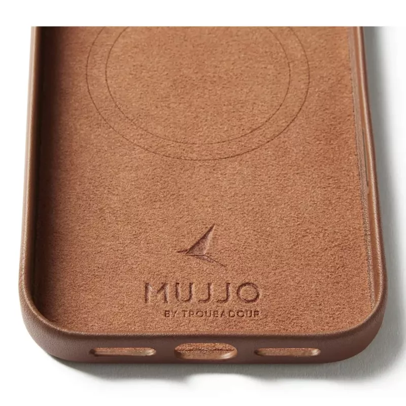 Mujjo Funda de piel con cartera para iPhone 17 Pro Max, compatible con MagSafe, Tan