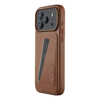 Mujjo Funda de piel con cartera para iPhone 17 Pro Max, compatible con MagSafe, Tan