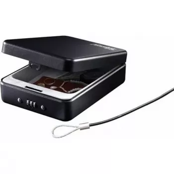 Master Lock Caja fuerte personal portátil P005CEURBLKHRO - Negro, acero, 203 mm, cerradura de combinación de 3 dígitos